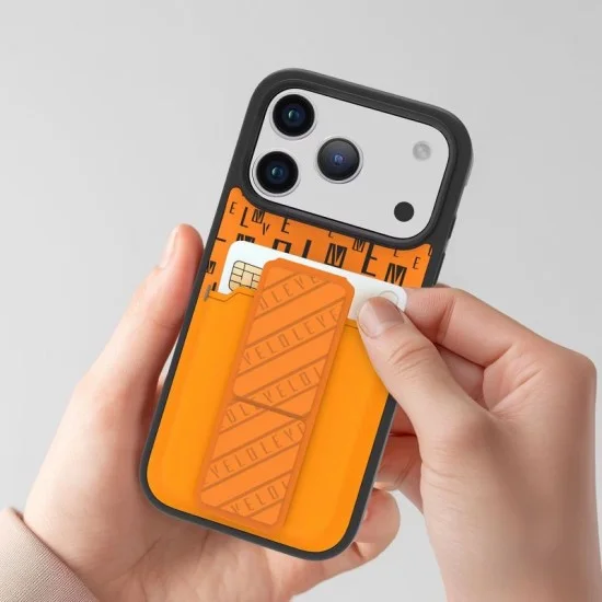 Levelo Morphix Grip Stand Case With Card Holder For Iphone 17 Pro Max - Orange Sunrise